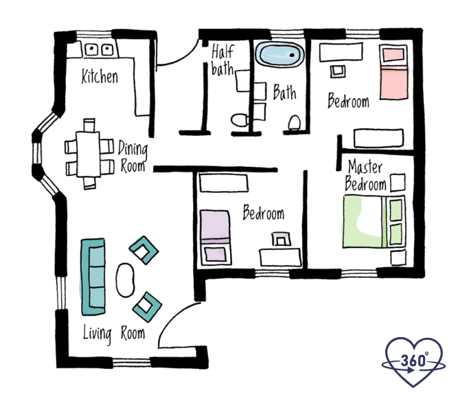 nteraktiv plantegning med farvemarkeringer af forskellige rum, som giver brugeren et visuelt overblik over klinikken og mulighed for at klikke sig til information.